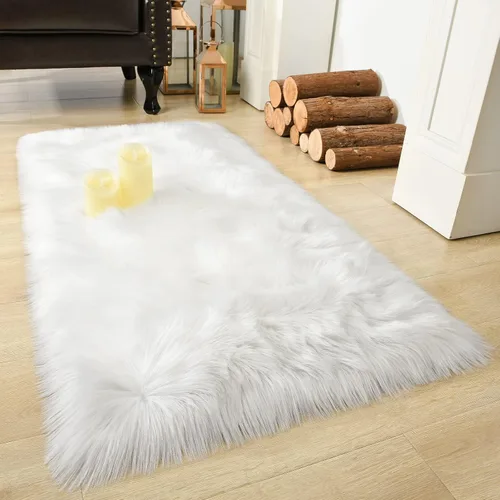 Miniatura 23 de LOCHAS Alfombra mullida ultrasuave, alfombra de pelo sintético de oveja, para el dormitorio, para colocar junto a la cama, para la sala