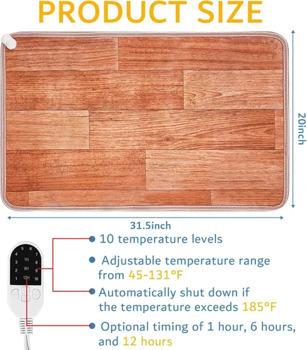 Miniatura 3 de Calentador térmico de PVC de 110 V para calentador de pies debajo del escritorio, 31.5 x 20 pulgadas, almohadilla térmica eléctrica de ahorro