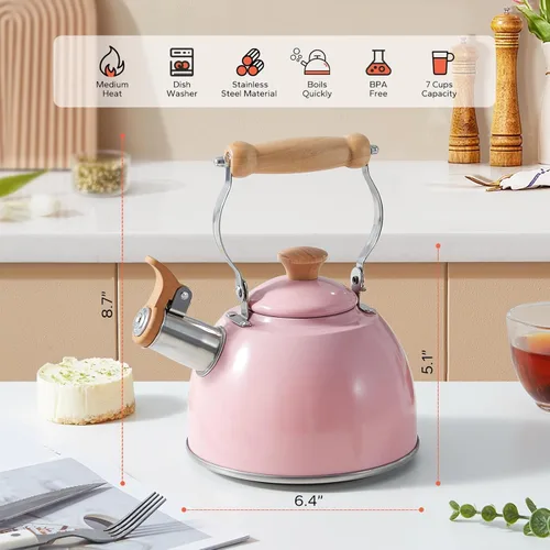 Miniatura 3 de ROCKURWOK - Hervidor de Té, Tetera con Mango Ergonómico de Toque Frío, Tetera de Acero Inoxidable de Grado Alimentario, Hervidor de Té para Estufa