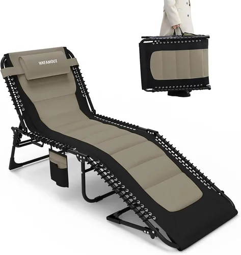 Miniatura 13 de Sillón plegable para exteriores acolchado para adultos de 264 libras, tumbona de patio para exteriores, silla de playa reclinable ajustable de 5