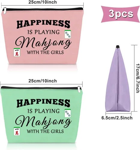 Miniatura 2 de Sazuwu Mahjong - Bolsa de maquillaje divertida para mujer, Verde, rosa y morado, Juguetón Mahjong Tema