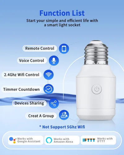 Miniatura 2 de Enchufe de luz de control remoto con WiFi (solo 2.4G), WiFi inteligente y Bluetooth y adaptador de bombilla RF433 E26 E27 e interruptor de pared