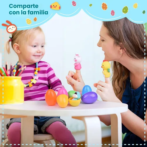 Miniatura 7 de FUN LITTLE TOYS 10 piezas de recuerdos de fiesta de Pascua para niños con marionetas de dedo de pollito, rellenos surtidos de huevos de Pascua