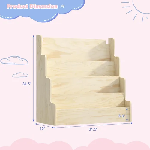 Miniatura 2 de NACHES Estantería Montessori de 4 niveles para niños, estante de madera con diseño festoneado, organizador de juguetes para guardería, dormitorio