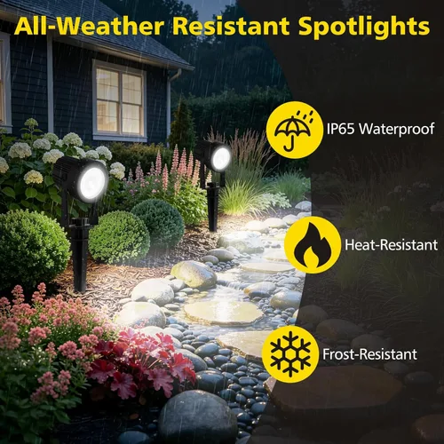 Miniatura 7 de T-SUN Focos solares al aire libre impermeables, luces de paisaje solares 2 en 1 LED para jardín, focos solares para árbol, jardín, estanque, piscina