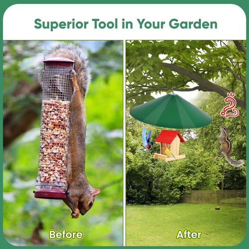 Miniatura 6 de Deflectores grandes para ardillas de exterior de 24 pulgadas para postes de comederos de pájaros, uso bidireccional, color verde