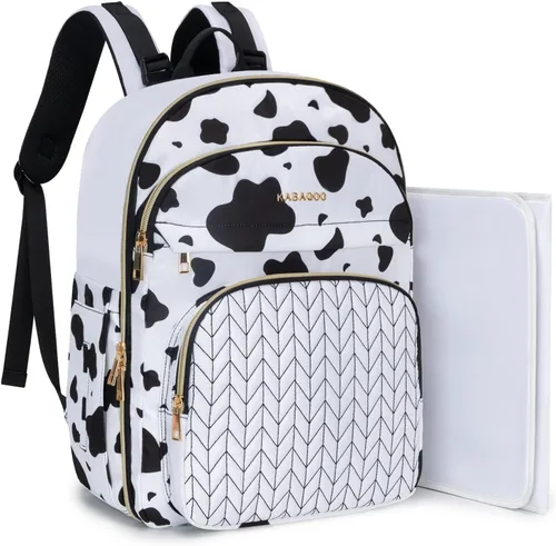 Miniatura 8 de KABAQOO Mochila para pañales de bebé, mochila impermeable para pañales para mamá y papá con cambiador, bolsillos aislados y correas para cochecito