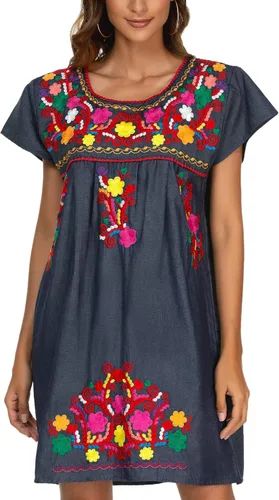 Miniatura 5 de YZXDORWJ - Vestido estilo mexicano, bohemio, campesino, para mujer, falda casual, talla extra grande XXL.