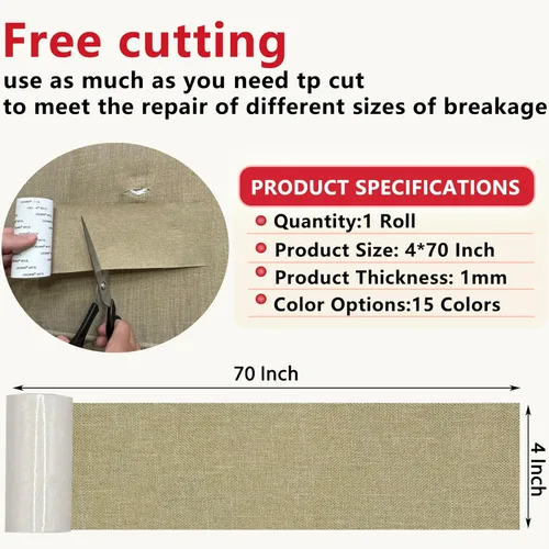 Miniatura 2 de Gheeidau Cinta de reparación de lino de 4 x 70 pulgadas, parche de tela de reparación de sofá autoadhesivo para muebles, sofás, cojines, sillas