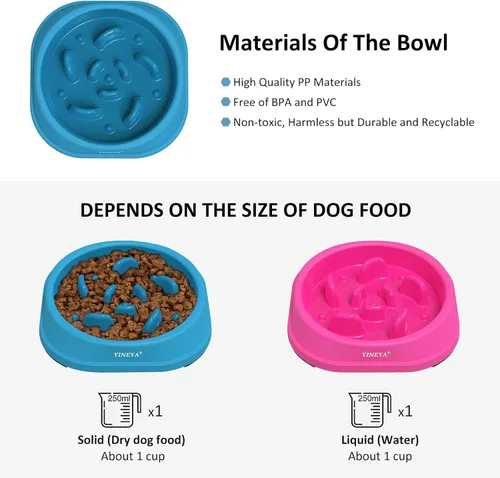 Miniatura 6 de YINEYA 2 cuencos de alimentación lenta antiasfixia para perros de tamaño pequeño, cuenco de alimentación lenta para gatos, suministros