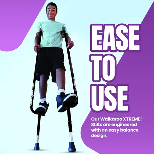 Miniatura 5 de Geospace Walkaroo Xtreme - Zancos de acero ajustables para niños, juego en interiores y exteriores, ejercicio, zancos de acero para adultos, hasta
