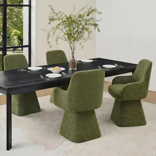 Miniatura 45 de KISLOT Juego de 4 sillas de comedor giratorias, tapizadas de mediados de siglo con respaldo alto, sillas de cocina de tela de lino para comedor, Una