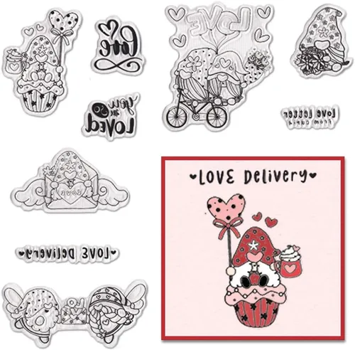 Miniatura 9 de Estivaux Sellos transparentes de gnomos de San Valentín para hacer tarjetas, diario y álbumes de recortes, sellos de goma para camiones de corazón