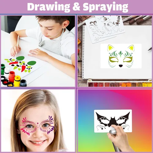Miniatura 4 de Sotpot 16 plantillas faciales para dibujar máscaras de pintura, plantillas de bricolaje para pared de madera, decoración del hogar, suministros