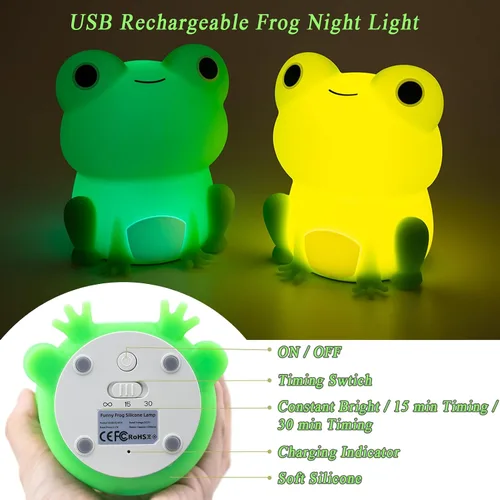 Miniatura 6 de Luz nocturna para niños, lámpara de rana con bonitas calcomanías de rana, lámpara de noche para dormitorio, luz nocturna para bebé, niña, niño