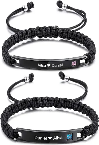 MeMeDIY - Pulsera personalizada con nombre y fecha grabadas para mujeres hombres niñas niños parejas tobillera ajustable hecha a mano cuerda