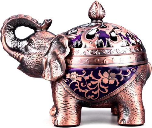 Miniatura 9 de K COOL Soporte de metal para incienso de reflujo de elefante, quemador de incienso, portavelas con tapa, adorno de aromaterapia, decoración de Verde