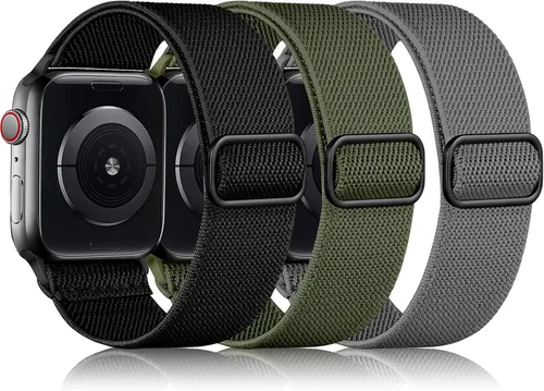 DaQin Paquete de 3 bandas elásticas Solo Loop compatibles con Apple Watch para hombres de 49 mm, 46 mm, 45 mm, 44 mm, 42 mm, correa elástica de