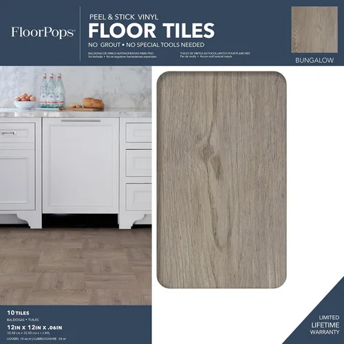 Miniatura 2 de FloorPops FP3321 Bungalow Peel & Stick - Azulejos para suelo, neutral.