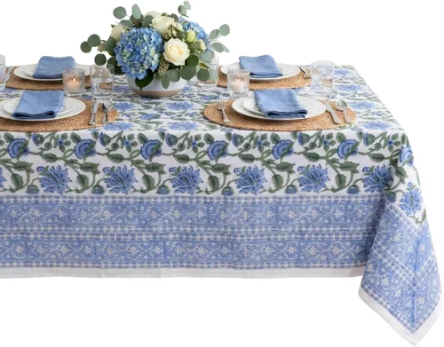 Miniatura 69 de ATOSII Mantel 100% algodón, Amara, floral, hecho a mano, rectangular, de lino, para cocina, comedor, fiestas, bodas, exteriores, picnics, Pascua