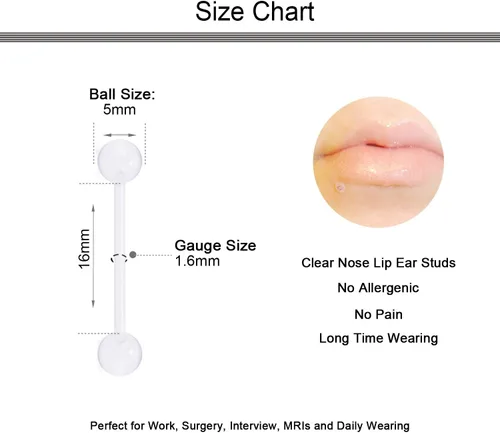 Miniatura 2 de D.Bella Piercing para lengua recta de acrílico flexible 14G Bioflex para pezón, 0.472 in, 0.551 in, 0.630 in, 0.748 in