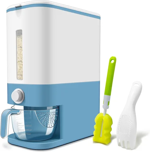 Lenwi Dispensador de arroz de 22 a 25 libras, recipientes grandes de almacenamiento de alimentos secos de cereales con taza medidora, sin BPA para