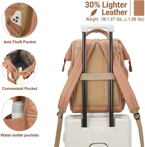 Miniatura 2 de Kah&Kee - Mochila de cuero con compartimento para laptop, ideal para viajes, escuela, para mujeres y hombres, rosado marrón claro, (TAN PINK))