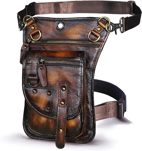 Le'aokuu Riñonera deportiva de cuero genuino para mujer y hombre, riñonera, para montar a la cadera, para muslo, piernas cruzadas