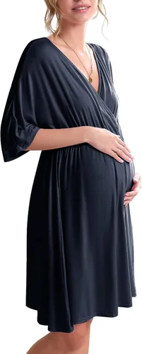 Ekouaer Vestido de maternidad 3 en 1 para maternidad, trabajo de parto y lactancia, camisón de enfermería, ropa de dormir para lactancia, tallas S a