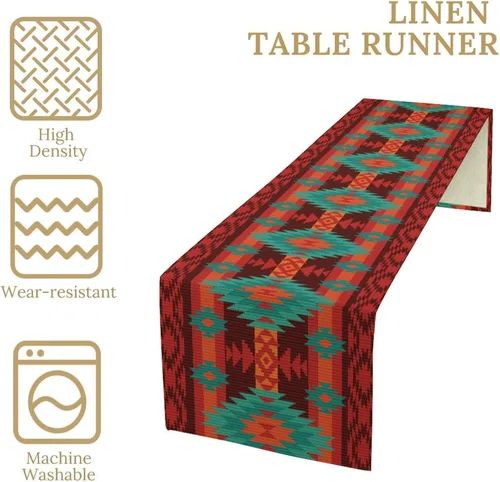 Miniatura 250 de Camino de mesa étnico del suroeste, navajo tribal nativo americano, bohemio, patrón geométrico azteca, camino de mesa para cocina, mesa de comedor
