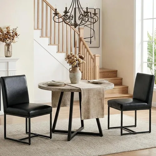 Miniatura 6 de VESCASA Sillas de comedor tapizadas de piel sintética con marco de metal negro, silla de cocina acolchada moderna de mediados de siglo