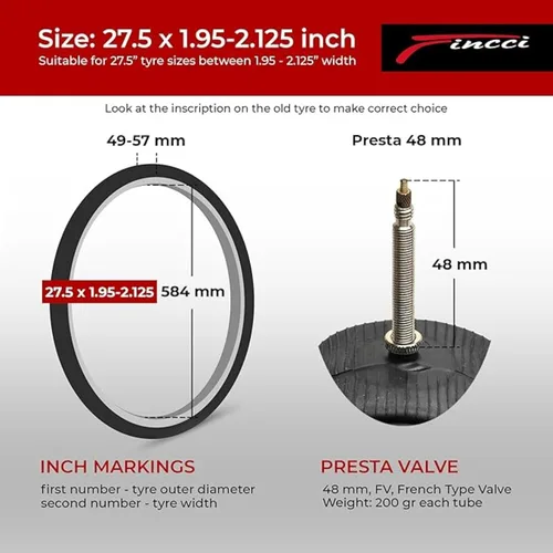 Miniatura 2 de Fincci Pair 27.5 x 1.95-2.125 Inch Bike Inner Tubes 48mm Schrader or Presta Valve Inner Tube for Mountain MTB Road Hybrid Bicycle - Pack of 2