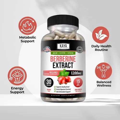 Miniatura 4 de Kaya Naturals Extracto de berberina HCL de 1200 mg - Sistema inmunológico - Niveles de gluco - Salud intestinal (vegetariano, sin OMG y sin gluten)
