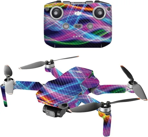Miniatura 16 de Mighty Skins Fibra de carbono compatible con el dron portátil DJI Mini 2, salpicaduras de neón, acabado de fibra de carbono texturizado protector
