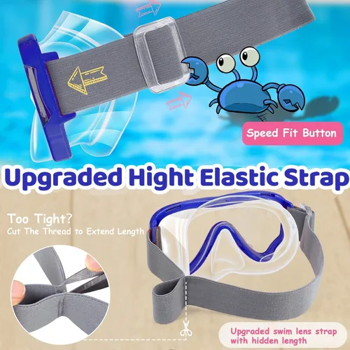 Miniatura 8 de Vvinca Kids-Goggles with Nose Cover, Diving Mask Elastic Fabric Strap Anti Fog Anti Shattered Lens for Kids Swim Goggles 3-14 16-azul marino