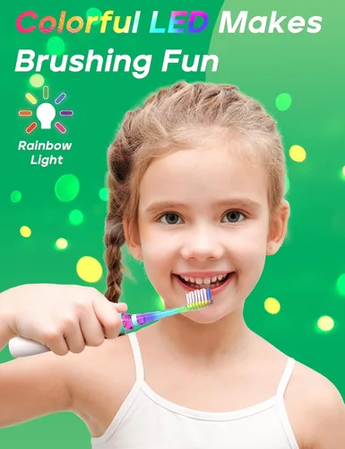 Miniatura 2 de SEAGO Cepillo de dientes eléctrico para niños con temporizador de cepillado de 2 minutos y 8 cabezales de cepillo de repuesto, la luz LED arcoíris