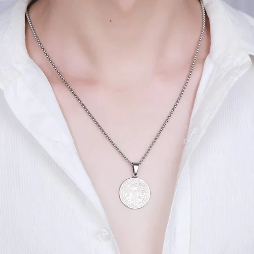 Miniatura 5 de Yonhon Collar de medalla de San Benito de acero inoxidable exorcismo católico regalo para hombres