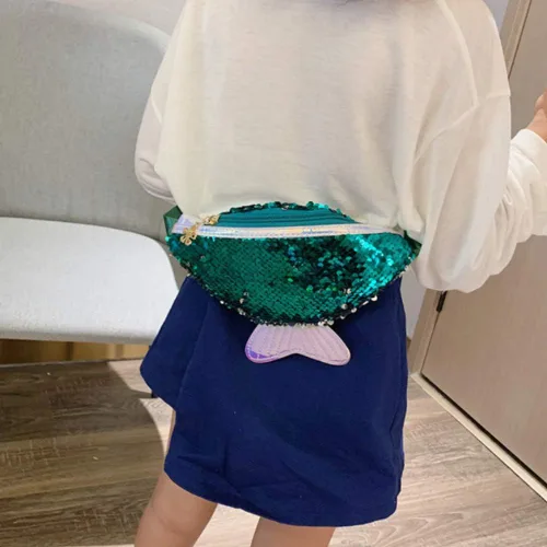 Miniatura 2 de JUMISEE Riñonera de lentejuelas brillantes para niños y niñas, bolsa de cintura holográfica con purpurina y cola de sirena, bolso cruzado, Verde