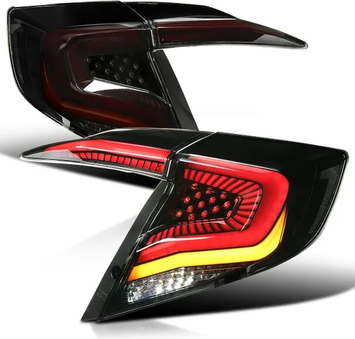 Miniatura 8 de SPEC-D TUNING Luces traseras negras con tiras LED blancas, señal de giro LED secuencial y animación de inicio compatible con Honda Civic 4 puertas