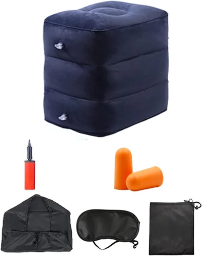 Reposapiés inflable para viajes aéreos, almohada de viaje de altura ajustable para niños y adultos con 3 capas para avión, automóvil, autobús,