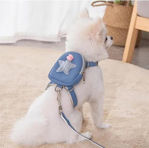 Miniatura 5 de Zerodis Juego de correa de arnés para mascotas, bonita mochila y chaleco para perros y gatos, distribución uniforme de la presión, diseño a presión