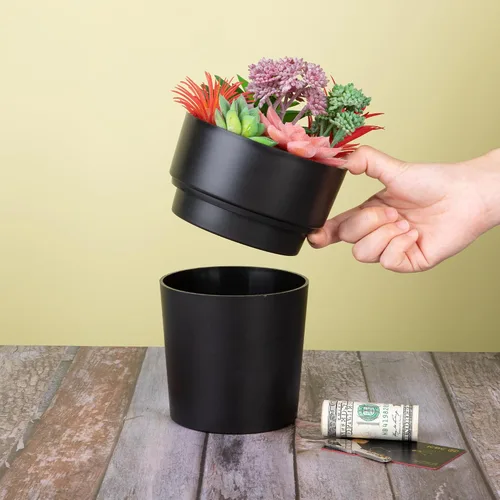 Miniatura 5 de BarGifts Maceta de Flores Negra Caja de Seguridad de Desviación, Caja de Almacenamiento Secreto Oculta Mantén Tus Objetos de Valor Seguros Como