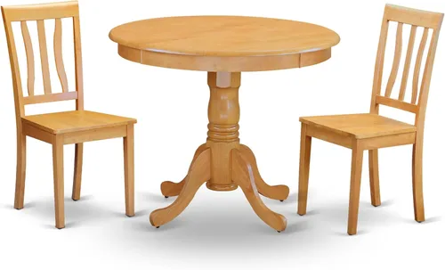 Miniatura 13 de East West Furniture ANTI3-BLK-W Juego de mesa y sillas de cocina de 3 piezas contiene una mesa de comedor redonda con pedestal y 2 sillas de asiento