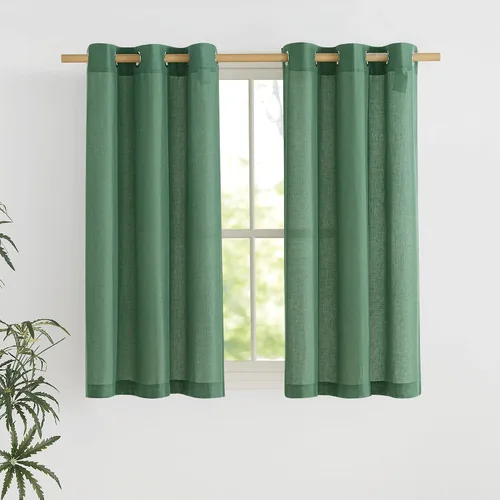 Miniatura 128 de NICETOWN Cortinas de lino natural con textura de lino para dormitorio, mezcla de lino rústica con ojales en la parte superior, semitransparentes