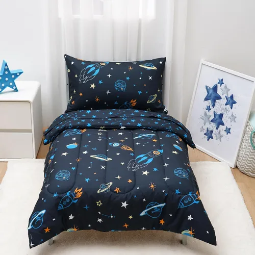 Miniatura 15 de david's kids Juego de ropa de cama de 4 piezas para niños pequeños - Juego de ropa de cama suave y transpirable para niñas, incluye edredón
