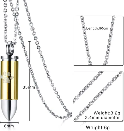 Miniatura 3 de 2PCS Cremation Jewelry for Ashes for Pet Dog Cat Paw Print Pendant Urn Necklace for Ashes for Men Stainless Steel Memorial Necklace Cremation