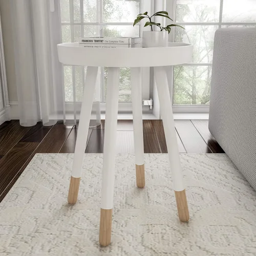 Miniatura 8 de Lavish Home Juego de mesa auxiliar redonda de 2 a 17 pulgadas, juego de mesa auxiliar redonda pequeña con tapas de bandeja y patas de eje de bloque