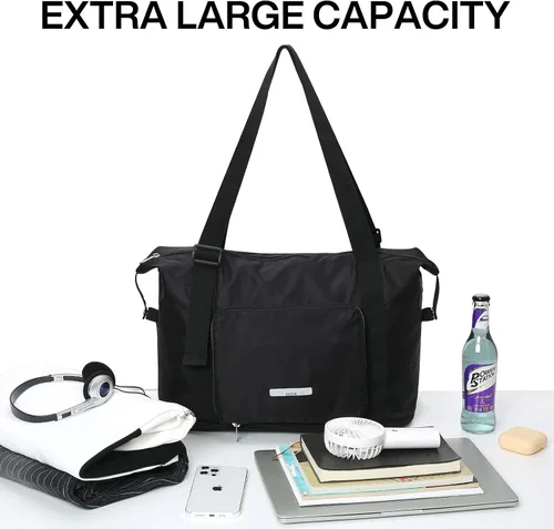 Miniatura 4 de Hanke Expandable Foldable Travel Duffel Bag Collapsible Carry On Bag with Luggage Strap for Airplanes, Water Resistant Weekender Overnight Bag Fits