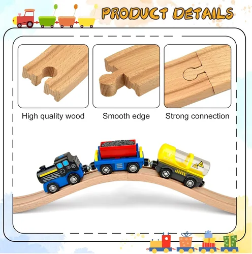 Miniatura 3 de 6 vías de tren de madera ascendentes de expansión compatibles con la mayoría de las vías de tren, conectores de vía de tren de madera para niñas