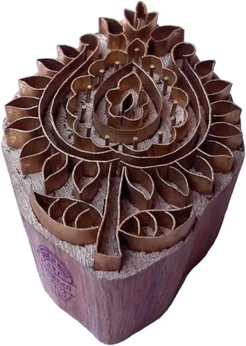 Miniatura 41 de Sello de Arcilla de Madera con Patrón de Loto de Latón para Impresión Rural BSCtag001